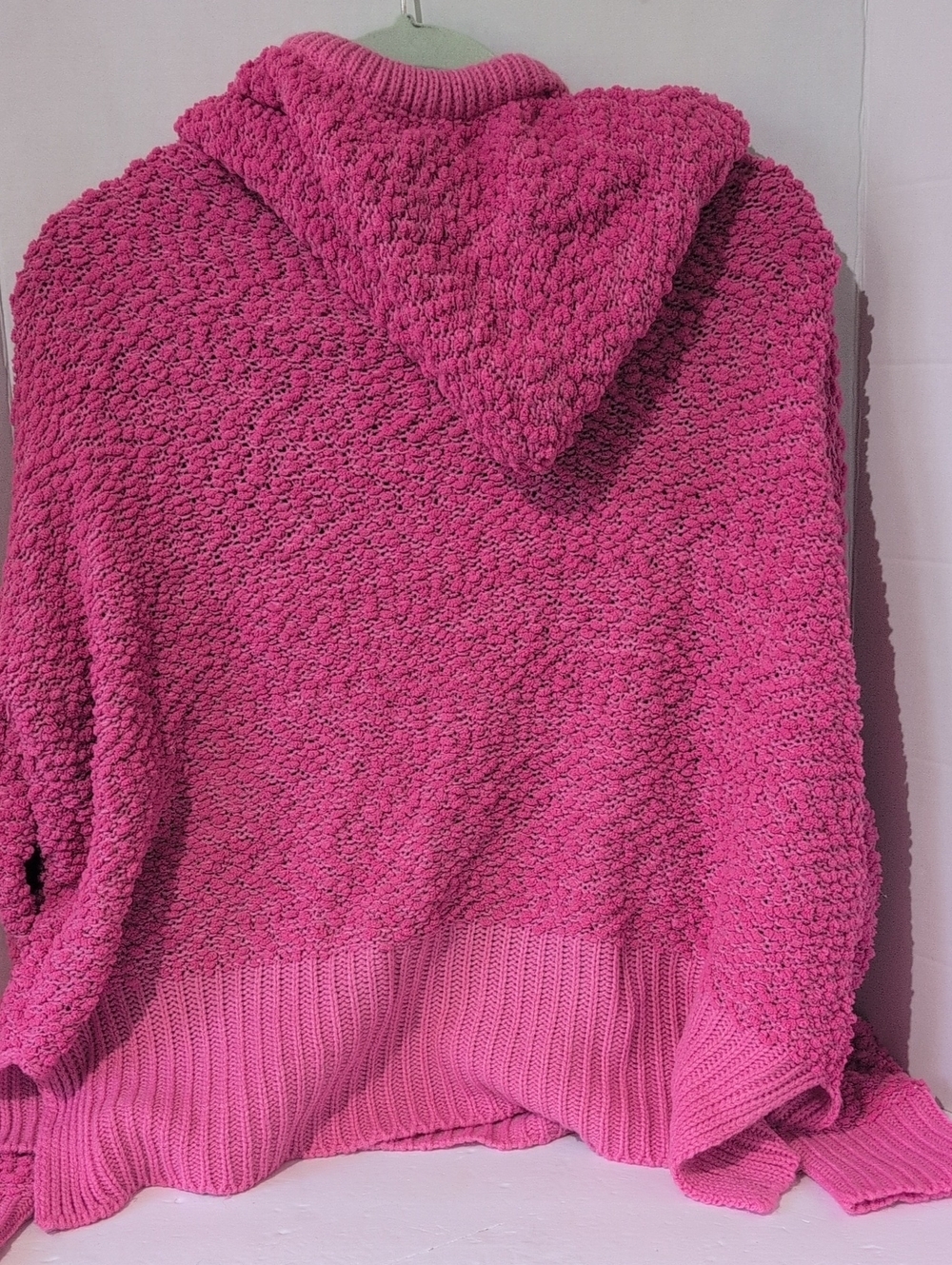POL Hot Pink Chenille Knit Hooded V Neck Pullover, Small - Picture 5 of 5